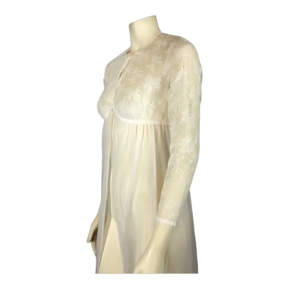 Vintage 60s Vanity Fair Chiffon Lace Tricot Sheer Peignoir Robe size 30 XS